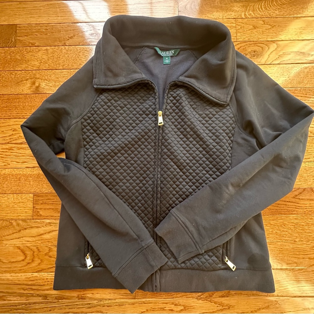 Lauren Ralph Lauren Funnelneck Zip Black Quilted Women's Jacket size medium